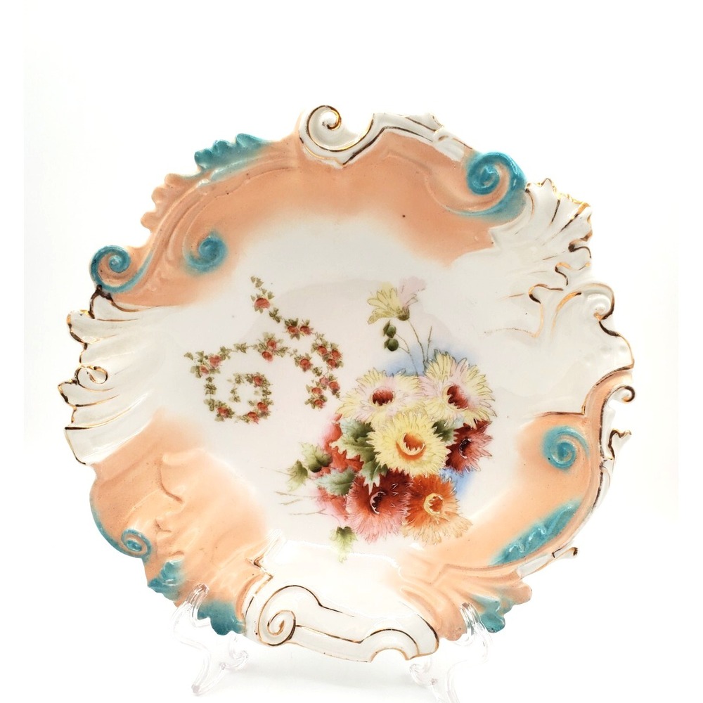 Antique RS Prussia 10" Floral Hand Painted Bowl Unmarked